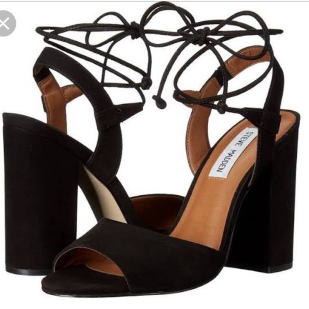 Steve Madden Serrina Black Lace Up Block Heel Sandals